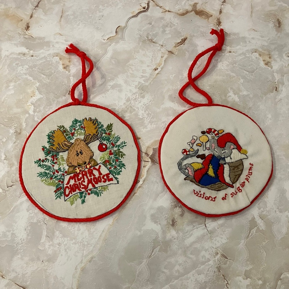 Vintage Handmade Cross-Stitch Christmas Ornaments